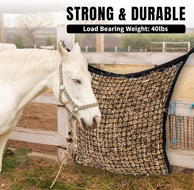 2 PCS Slow Feed Hay Net for Horses, Large Capacity Hay Bags for Horses Goats Sheep Donkey Trailer Full Day Feeding, Easy to Fill and Hang, Black, 35 x 31 Inch-PurrikoPets