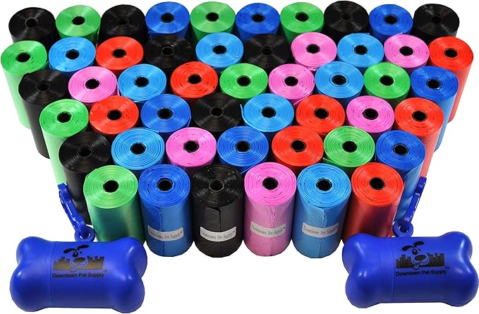 Downtown Pet Supply Dog Waste Bags (1000 CT - Rainbow Bags & 2 Dispensers) Clips to Dog Leashes & Harnesses - Poop Scoop Bags are Leak-Proof & Unscented-PurrikoPets