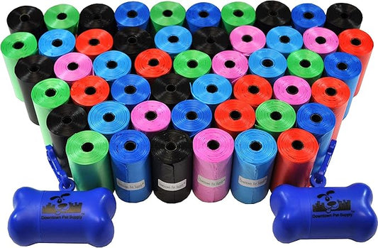 Downtown Pet Supply Dog Waste Bags (1000 CT - Rainbow Bags & 2 Dispensers) Clips to Dog Leashes & Harnesses - Poop Scoop Bags are Leak-Proof & Unscented-PurrikoPets