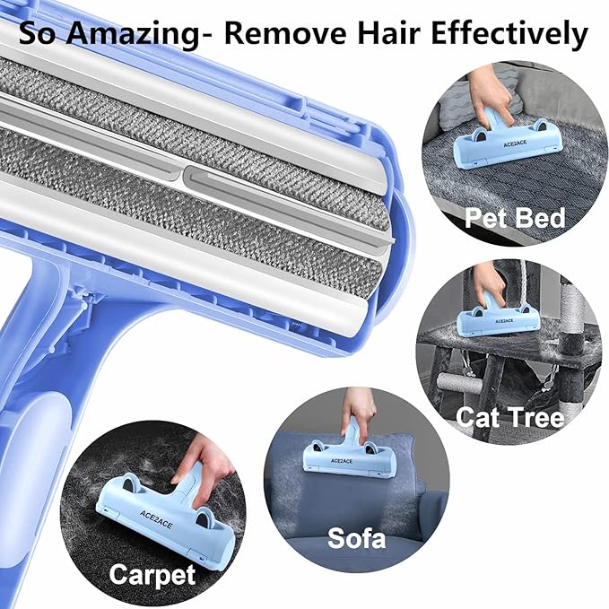 ACE2ACE Pet Hair Removal Tool, Lint Roller Brush for Cats and Dogs, Reusable Self Clean Pet Fur Remover, Pet Hair Remover for Laundry, Carpet, Furniture, Couch, Sofa and Bedding (Blue)-PurrikoPets