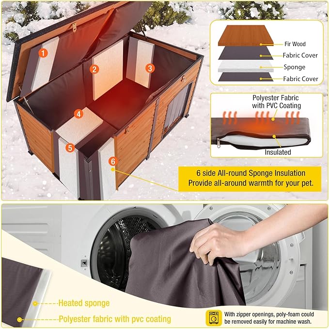 Aivituvin Dog House Outdoor 59" Extra Large Insulated Dog Kennel with Movable Insulation Liner,All-Around Iron Frame-PurrikoPets