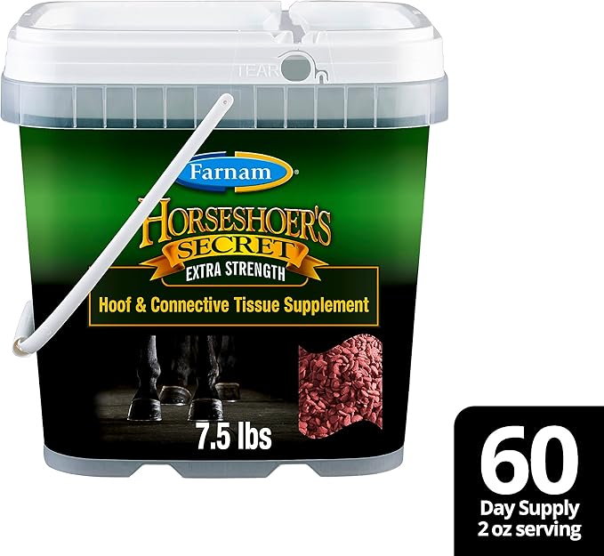 Farnam Horseshoer's Secret Extra Strength Hoof Supplements & Connective Tissue Supplement, Promotes Strong, Healthy Hooves, Tendon & ligaments, 7.5 lbs, 60 Day Supply-PurrikoPets