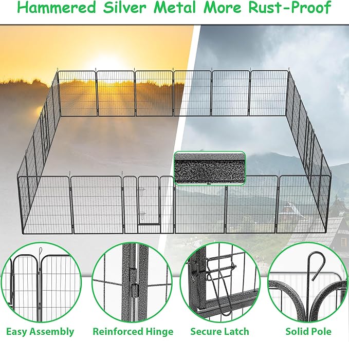 Dog Playpen, Outdoor Dog Fence, 24 Panels, 40" H Dog Pen for Medium/Small Dogs, Heavy Duty Metal Pet Fence with Gate, Portable Dog Fence for RV Camping and Yard (Black)-PurrikoPets