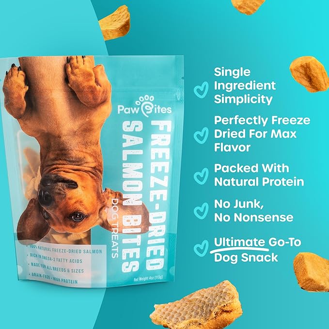 Freeze Dried Dog Treats - Wild Caught Salmon - Dog Food Dry Snacks - with Protein & Omega 3s - for All Breeds & Sizes - No Artificial Flavors & Dyes, No Preservatives - 1 Pouch, 4 oz-PurrikoPets