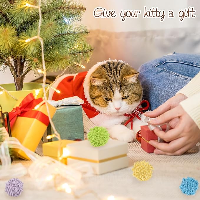 9Pcs Cat Pom Pom Balls, Cats Ball Toys with Bells, 2 inches Soft Cat Balls Toy for Indoor, Assorted Color Yarn Puffs Ball for Cats, Kitten Chasing Toys for Kitty, Pet Interactive Play(Multi-Color)-PurrikoPets