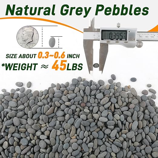 5 lbs Mexican Beach Pebbles, 0.3-0.6 Inch Small Pebbles for Pots Indoor Plants, Succulent, Vase, Fish Tank, Decorative River Rocks for Garden Landscaping, Home Decor, Outdoor Paving, Grey-PurrikoPets
