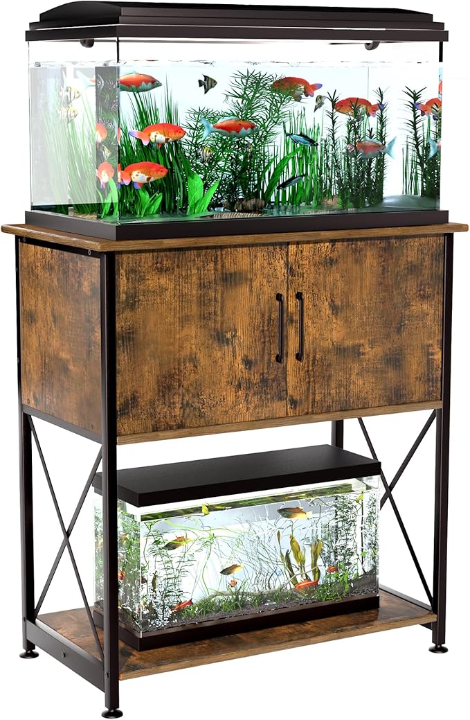 20-29 Gallon Aquarium Stand Metal Frame Fish Tank Stand with Cabinet Storage, for 20 Gallon Long Aquarium,30.7" L*16.5" W Tabletop,330LBS Capacity Rustic Brown and Black PG01YGN-PurrikoPets