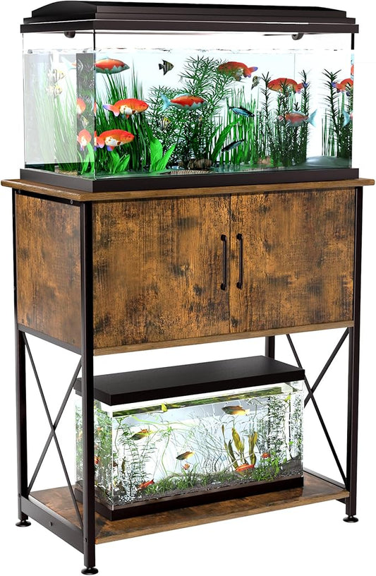 20-29 Gallon Aquarium Stand Metal Frame Fish Tank Stand with Cabinet Storage, for 20 Gallon Long Aquarium,30.7" L*16.5" W Tabletop,330LBS Capacity Rustic Brown and Black PG01YGN-PurrikoPets