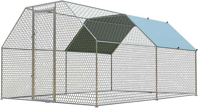 4ever2buy Chicken Runs for Yard with Cover, Large Metal Chicken Run Walk in Metal, Outside Dog Kennel with Roof, Flat Roofed Outdoor Kennel for Cats(9.2’Lx12.47’Wx6.4’H)-PurrikoPets