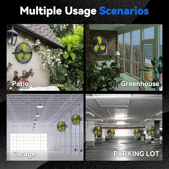 2600 CFM 14 inch Outdoor High Velocity Wall Mounted Fan, 3-Speed Metal Fans with IP44 Enclosure Motor, Industrial Grade Weatherproof Wall Fan for Patio, Greenhouse, Garage, and Gazebo-PurrikoPets