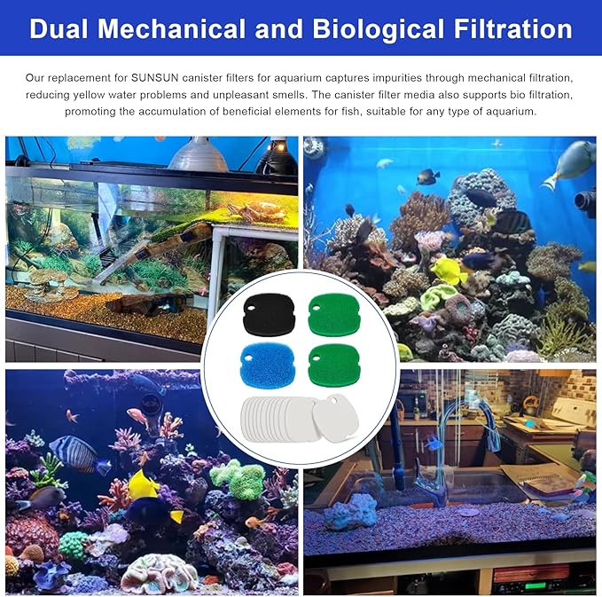 16 PCS Replacement Canister Filter Pads Compatible with SUNSUN HW-302/505A Polar Aurora 265 GPH CF-300, Aquarium Filter Sponge Pad Fish Tank Bio Floss Media-PurrikoPets