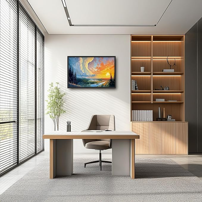 Framed Large Sunrise Wall Art for Living Room, Oversized Sunrise Wall Decor Forest Lake Landscape Canvas Print Natural Picture Home Decoration for Bedroom Living Room Office 36"x24"-PurrikoPets