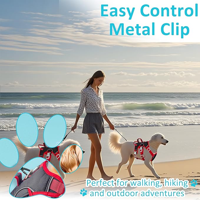 Escape Proof Dog Harness, No Pull Reflective Adjustable Vest with Easy Control Lift Handle, No Choke Soft Padded Breathable Full Body Pet Harness for Walking Hiking and Training (Red, Small)-PurrikoPets