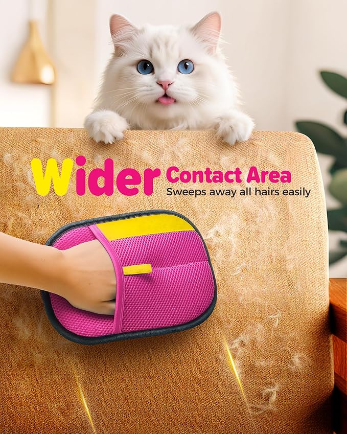 2025 Thickened Electrostatic Pet Hair Removal Gloves (2 Pcs) - Reusable Strong Grooming Gloves for Cats & Dogs, Hair Remover for Couch, Furniture, Carpet, Car Seats & Clothing (Pink)-PurrikoPets