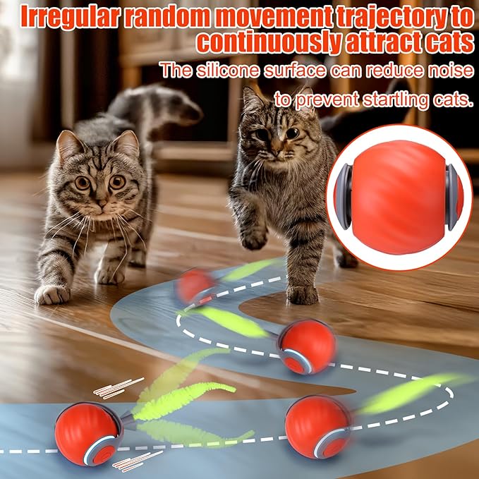 AIERSA Interactive Automatic Cat Toys for Indoor Adult Cats,Self Play Speed Tail Toy with 3 Tails and 4 Springs (Orange)-PurrikoPets