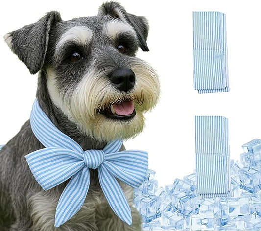 2pcs Cooling Scarf for Pets,Summer Cooling Scarves Keep Cats and Dogs Cool, Reused,Rrecycled,Suitable for Dogs (2pcs-Blue Stripe)-PurrikoPets