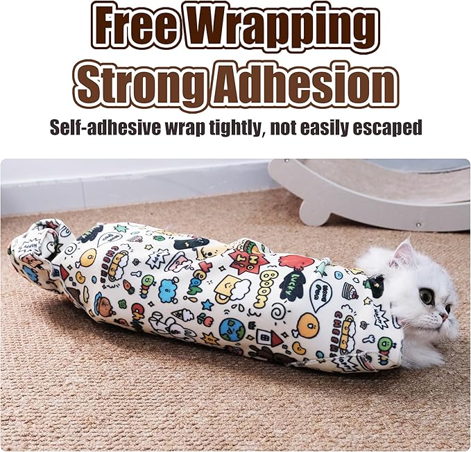 27.6" Cat Grooming Wrap Cat Wrap for Cutting Nails Cat Restraint for Nail Clipping Cat Swaddle Wrap Cat Burrito Wrap L(Within 15lbs) Anti-Scratch Anti-Escape Multifunctional Pet Tool-PurrikoPets