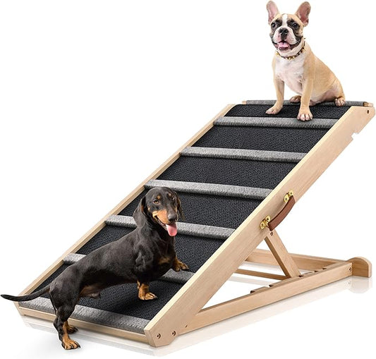 Dog Ramp for Bed - Extra Wide - Excellent Traction, Pet Ramp for Small Large Dogs to Get on Couch Car, Non-Slip Rubber Surface, 17’’W, Hold up to 200lb, Adjustable, Foldable (200LBS)-PurrikoPets
