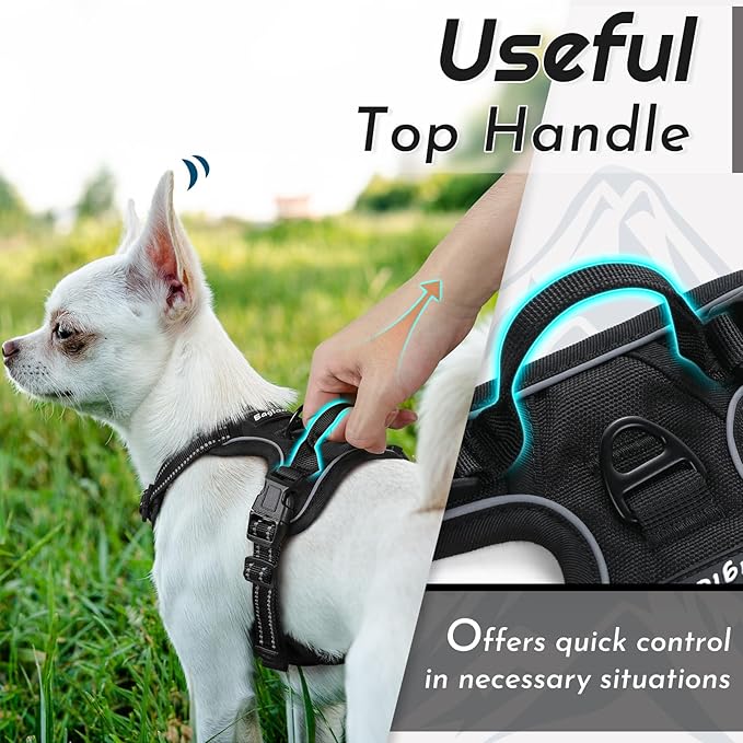 Eagloo Small Dog Harness No Pull, Service Vest with Reflective Strips and Control Handle, Adjustable and Comfortable for Easy Walking, No Choke Pet Harness with 2 Metal Rings, Black, XS-PurrikoPets