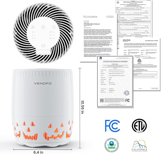 Air Purifiers for Home Bedroom up to 1076ft², True HEPA Air Filters Dust Pets Smoke Hair, 3 Fan Speeds Quiet, Timer Settings, Rechargeable Air Cleaner Office, Bedroom, Pets, Car-PurrikoPets