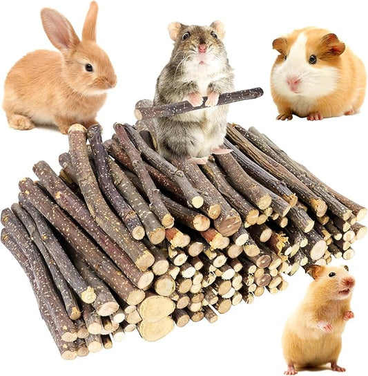 600g Small Apple Sticks Animals Molar Wood Treats Toys for Rabbits Chinchillas Guinea Pig Hamster Gerbil Parrot Bunny Chew Stick Toys Treats, 21.2 OZ-PurrikoPets