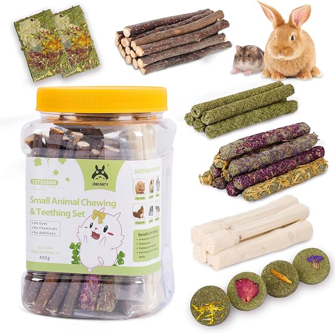 50-60 PCS Natural Rabbit Chew Toys, Treats, Timothy Sticks, Apple Sticks, Sweet Bamboo for Guinea Pig, Hamster, Chinchilla, Rat, Small Animals-PurrikoPets