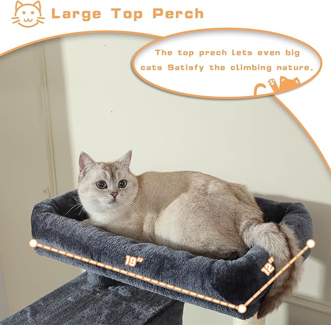 70-Inch Cat Tree,Large Cat Tree Tower with Hammock, Scratching Post, Condo and Multi-Level Cat Tower for Large Cats, Cat Activity Center Playhouse, Dark Gray LCT016-PurrikoPets