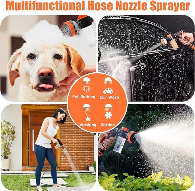 Dog Washing Hose Attachment for Pet Bathing with Black Shower Diverter, Pup Dog Wash Hose Nozzle Shampoo Sprayer for Indoor Outdoor Pet Shower, Dog Shower Attachment with Dog Brush-PurrikoPets