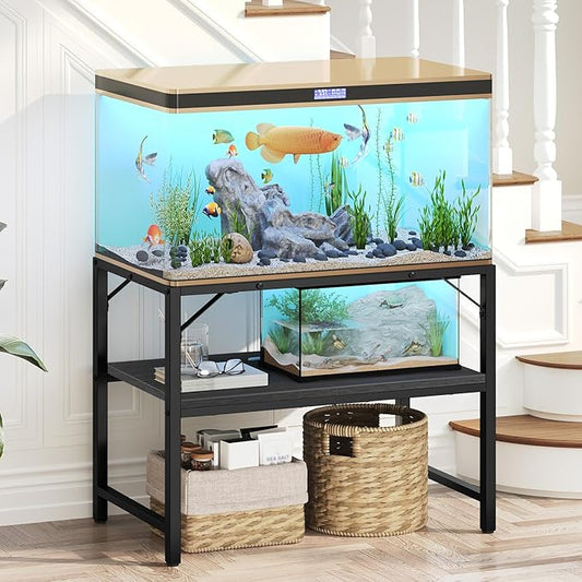 40-50 Gallon Fish Tank Stand, Aquarium Stand with 2-Tier Storage Shelves, Heavy Duty Breeder Turtle Terrarium Stand Rack for Home Office, 36.2" L x 18.9" W x 24.4" H, Black FTBK4001-PurrikoPets