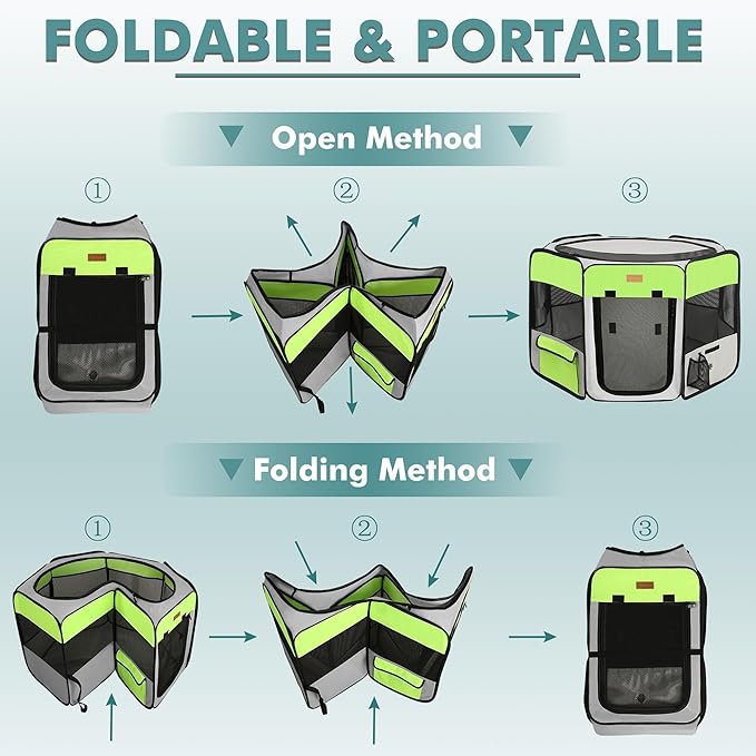 Dog Playpen, Portable Pet Play Pen for Cat, Puppies, Rabbits, Chickens, Foldable Large-Capacity Pet Tent for Indoor/Outdoor Travel Camping Green-PurrikoPets