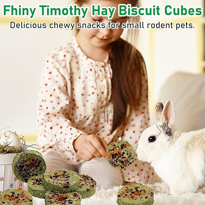 Fhiny 24 PCS Rabbit Chew Toys, Natural Timothy Hay Carrot Pumpkin Purple Potato Biscuit Cubes Bunny Chew Treats for Teeth Care Small Animals Molar Snacks for Hamster Guinea Pig Chinchilla Rat-PurrikoPets