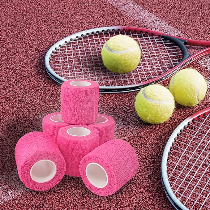 24 Rolls Pink Elastic Self Adhesive Bandage Wrap, Breathable Flexible Fabric Non Woven Cohesive Bandage, Ankle Sprains Swelling Medical First Aid Sports Athletic Tape, Dogs Pet Vet Wrap 2 in x 5 Yards-PurrikoPets