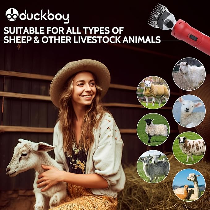 DUCKBOY Cordless Sheep Shears Clippers, Rechargeable Animal Pet Hair Clipper Groomer Shears 380W 18V for Animal, Goats, Cattle, Farm Livestock Pet, Hair Shaving-PurrikoPets