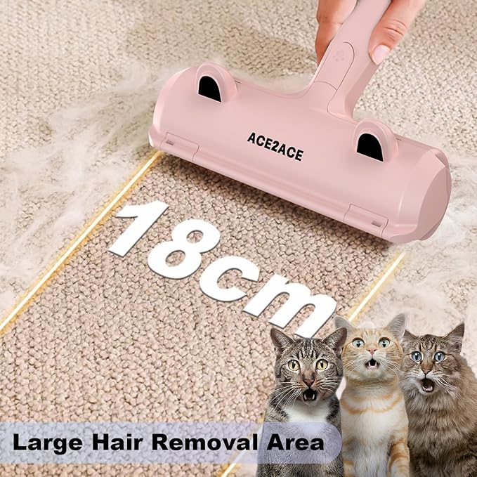 ACE2ACE Pet Hair Removal Tool, Lint Roller Brush for Cats and Dogs, Reusable Self Clean Pet Fur Remover, Pet Hair Remover for Laundry, Carpet, Furniture, Couch, Sofa and Bedding (Pink)-PurrikoPets