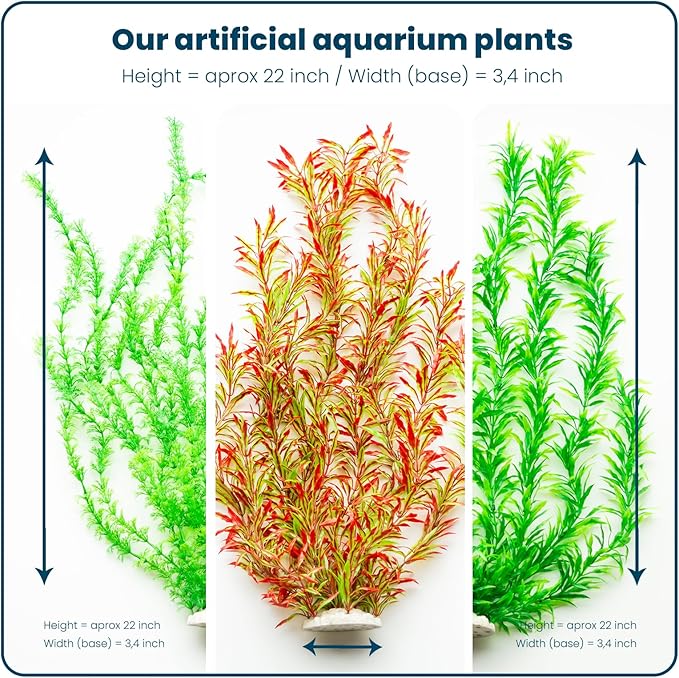 3PCS Artificial Aquarium Plants Set Extra Large - Big Natural Looking Plastic Decoration for Fish, Axolotl and Turtle Tanks – Tall Realistic Tank, Swamp and Pond Fake Plant Decorations.-PurrikoPets