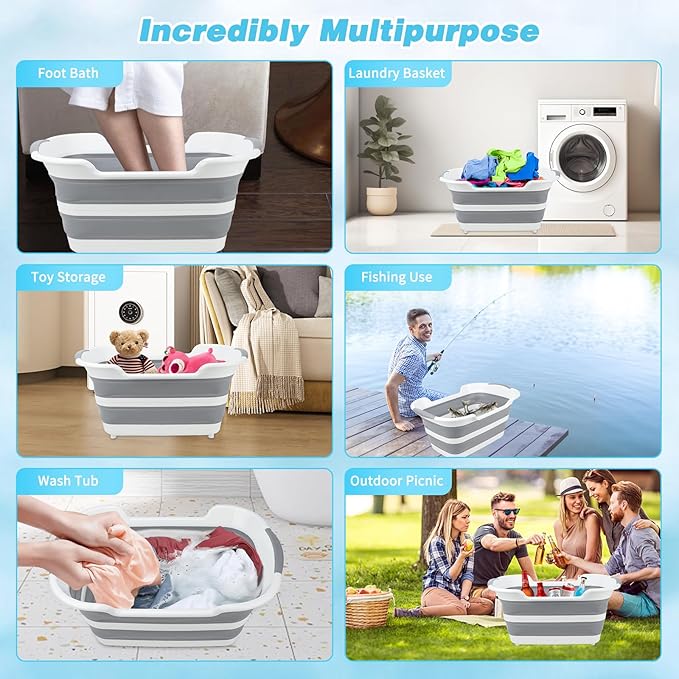 FHTONGE 7.13 Gal/27L Raised Collapsible Dog Bathtub with Drain Hair Catcher, Multifunctional Pet Washtub for Small to M Dog, Portable Puppy Tub Cat Shower Basin Laundry Basket Storage Organize Bucket-PurrikoPets