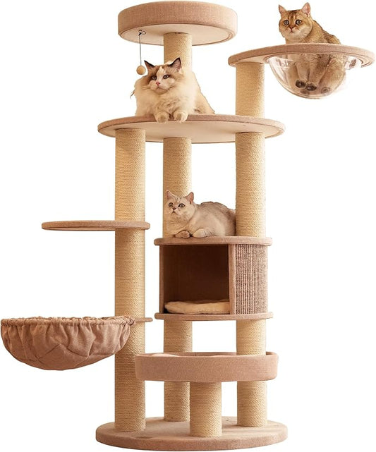 Extra Large Cat Tree for Maine Coon,65 Inches Tall Cat Tree Tower for Indoor Cats Large Adult 20 lbs,XXL Heavy Duty Luxury Sturdy Cat House with Big Hammock,Sisal Scratching Post,Condo-PurrikoPets