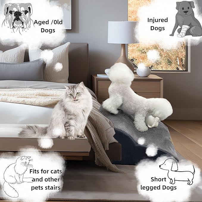 Dog Stairs for High Beds Couches 2-Step 2-5 Step Pet Stairs Steps for Small Large Dogs Cats Non-Slip Balanced Ramp Indoor Stairs with Non-Slip Sticker 30D Grey-PurrikoPets