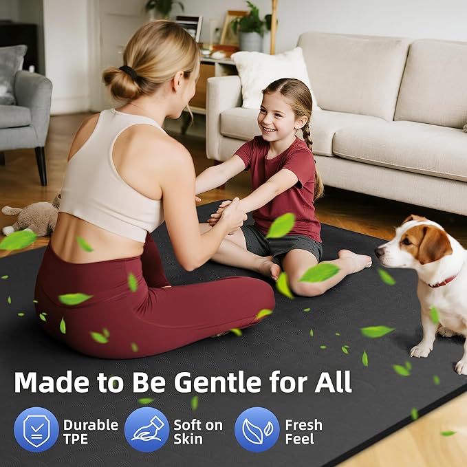 Extra Large Yoga Mat - 72"x35", 72"x48", 78"x57" - Wide TPE Exercise Mat for Home, Stretching, Couples & Family Workouts - 6-12mm Thick, Non-Slip & Waterproof - with Carry Bag and Straps-PurrikoPets