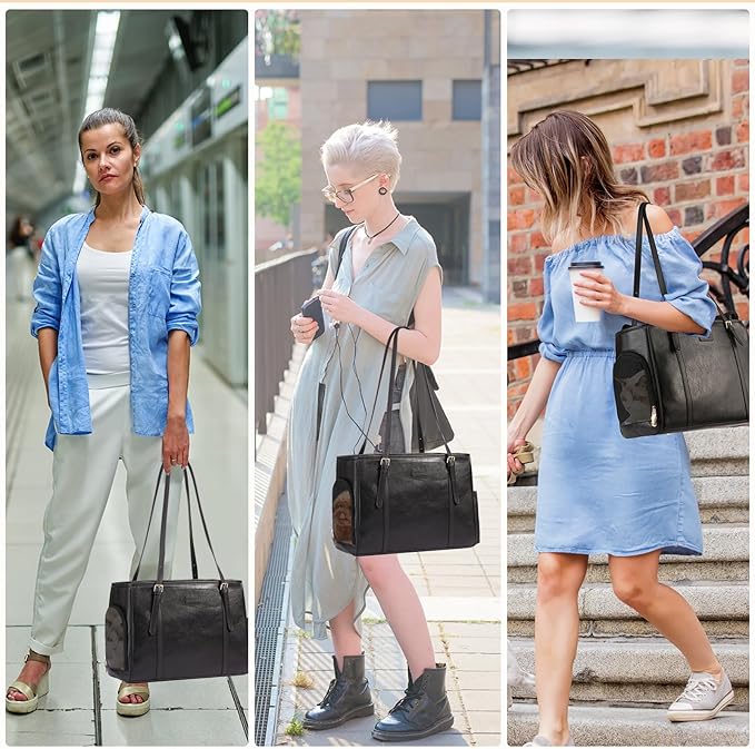 Fashion Dog Purse Pet Carrier Leather Bag for Small Dogs Cats Puppy, Portable Tote Bag Airline Approved Soft-Sided Carriers (Black)-PurrikoPets