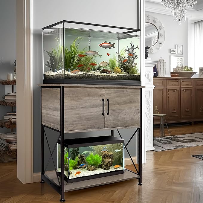 20-29 Gallon Aquarium Stand Metal Frame Fish Tank Stand with Cabinet Storage, for 20 Gallon Long Aquarium,30.7" L*16.5" W Tabletop,330LBS Capacity Grey PG01YGZ-PurrikoPets
