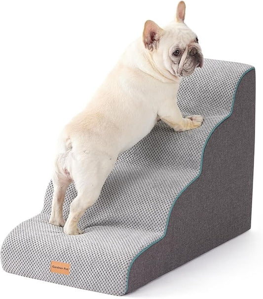Gardner Pet Dog Stairs for Small Dogs 19.7" H, Curved 4-Step Pet Stairs, Dog Steps for High Bed (18-24 in), Couch with Durable Non-Slip Waterproof Fabric Cover and CertiPUR-US Certified Foam-PurrikoPets