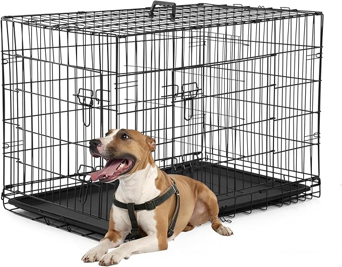 FDW Dog Crate Dog Kennel Cage with Double Door,36 inch Folding Metal Wire Dog Cage with Removable Tray&Divider Panel,Pet Crate for Medium Dogs,Black-PurrikoPets