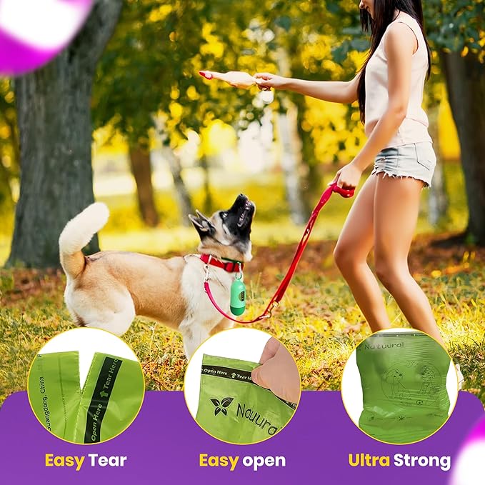 Dog Poop Bags-150 Counts with Holder (10 Rolls), Biodegradable Poop Bags, Eco-friendly and Easy to Open, Thick Dog Waste Bags (Green)-PurrikoPets