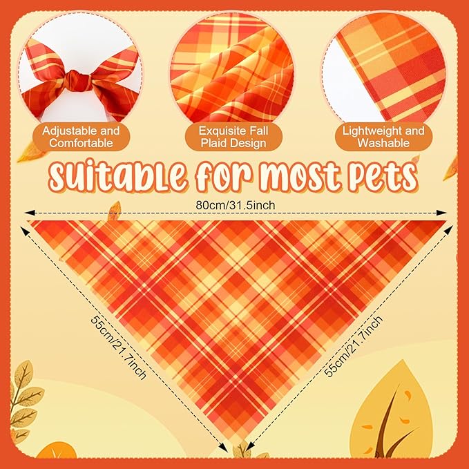 Abbylike 50 Pcs Fall Plaid Dog Bandanas Bulk Autumn Bandanas for Dogs Triangle Kerchief Bibs Scarf for Small Medium Large Pets Thanksgiving Costume Accessories, 25 Styles (31.5 x 21.7 x 21.7 Inch)-PurrikoPets