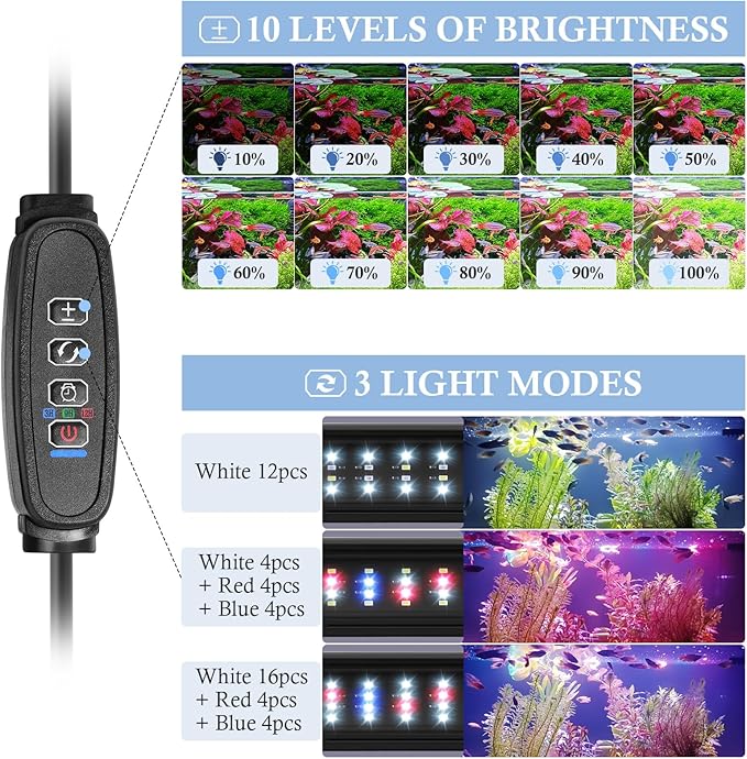FEDOUR USB Mini Aquarium LED Light, Full Spectrum Aquarium Light with Extendable Brackets, Adjustable Aquarium Plant Light with External Controller, for Freshwater Tank (11-16in)-PurrikoPets