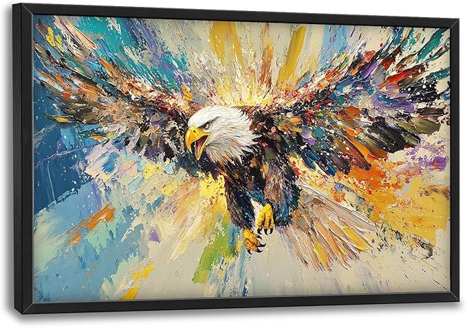 Framed Large Eagle Wall Art, Oversized Bald Wall Decor for Living Room, Colorful Wildlife Animal Canvas Painting Pictures Modern Artwork Home Decoration for Living Room Bedroom Office 36"x24"-PurrikoPets