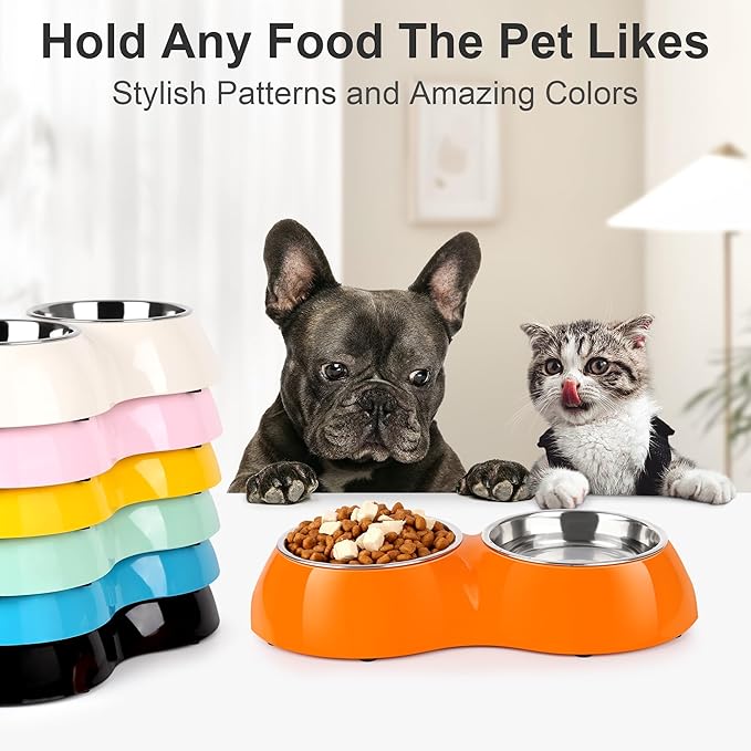 Elevated Dog Bowls Set - Non-Slip Raised Pet Feeder with Medium (10 oz) & Large (20 oz) Stainless Steel Bowls - Includes Durable Resin Stand for Puppies, Adult Dogs & Cats - Orange-PurrikoPets