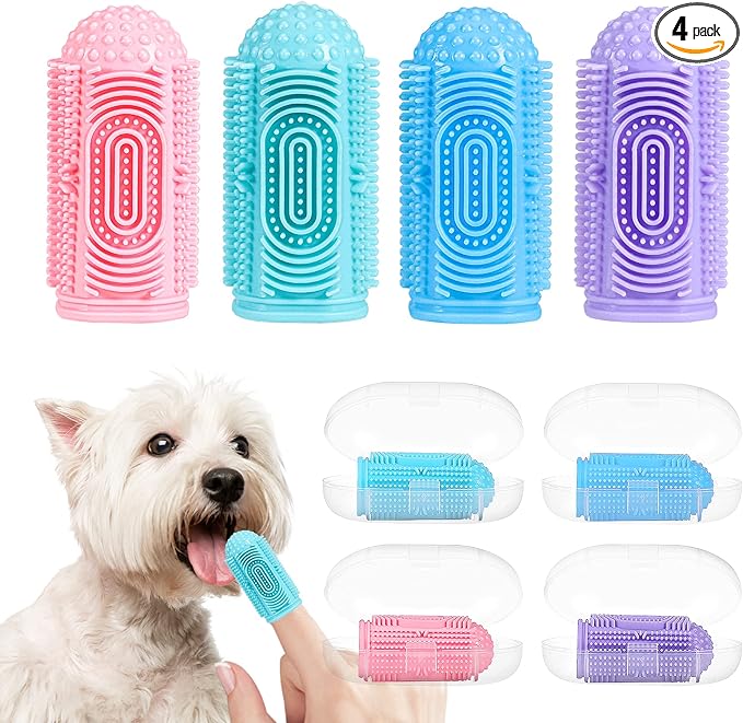 Dog Toothbrush Dog Tooth Brushing Kit Dog Finger Toothbrush for Dog Teeth Cleaning&Dog Dental Care,Cat Toothbrush Dog Tooth Brush Puppy Toothbrush (Blue Green Pink Purple(4-Pack))-PurrikoPets