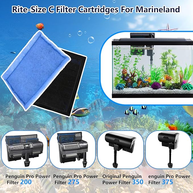 10 PCS Aquarium Filter Cartridge Filters, Rite-Size C (EZ-Change #3) Fish Tank Filter Cartridge, Replacement with Power Filters 275/375 Power 200/350-PurrikoPets